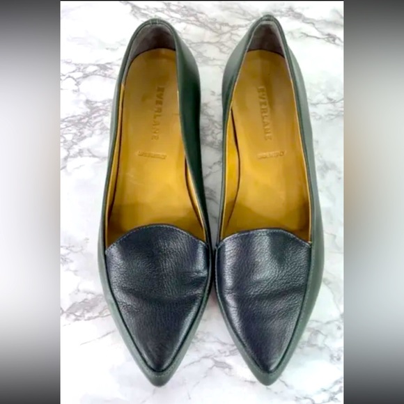 Everlane Shoes - Everlane Size 11 The Point Flats Leather Pointy Toe Green And Black